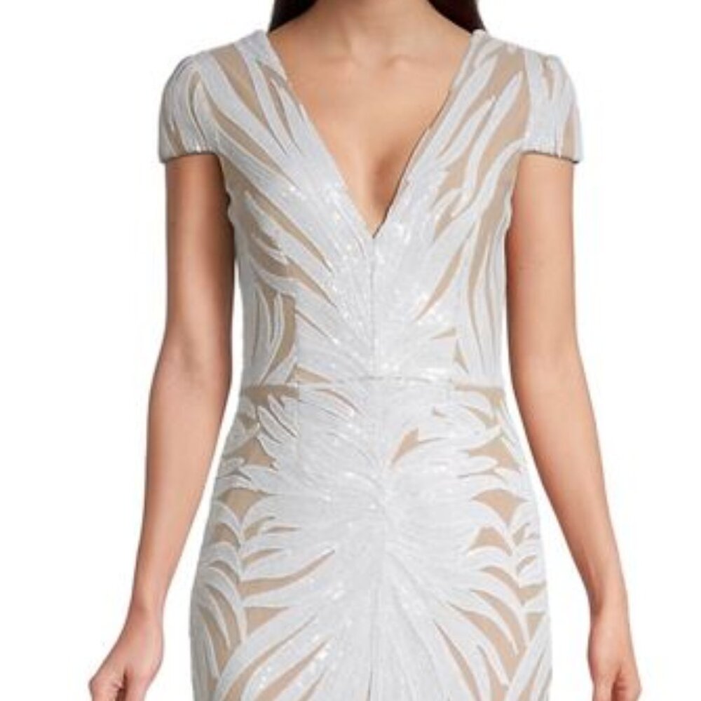 NEW NWT Dress The Population Zoe white sequin bodycon illusion dress S - Picture 2 of 4